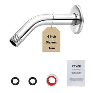 fathersdaygift VEVOR Shower Arm with Flange, 6 Inches, Wall Mounted Stainless Steel Shower Head Arm Extender, Chrome Finish, PTFE Tape, G1/2 Universal Thread Connector Compatible, for Fixed Handheld Showerhead