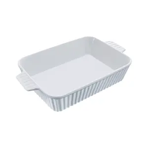 VEVOR Ceramic Baking Dish, Large 9x 13 Pan, Rectangular Bakeware with Double Handles, Oven Secure, Lasagna Pan, Casserole Dish Deep for Baking and Serving, Thanksgiving Christmas Present, White