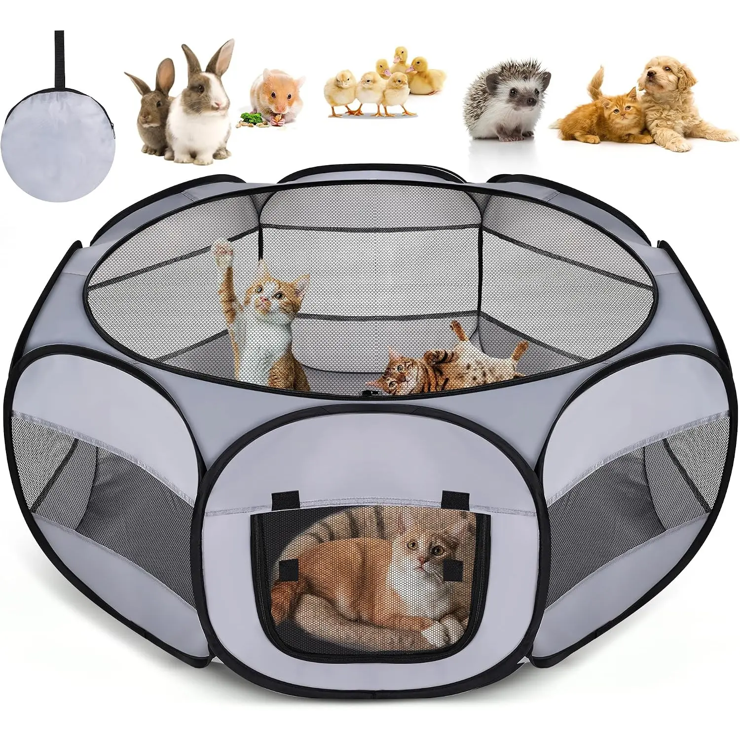 Soft Breathable Small Animal Playpen with Zipper Cover - Portable Rabbit/Bunny Pen & Chick Brooder Box, Lightweight Enclosure for Puppy/Kitten/Guinea Pig/Hamster/Chinchillas (Indoor & Outdoor Use)