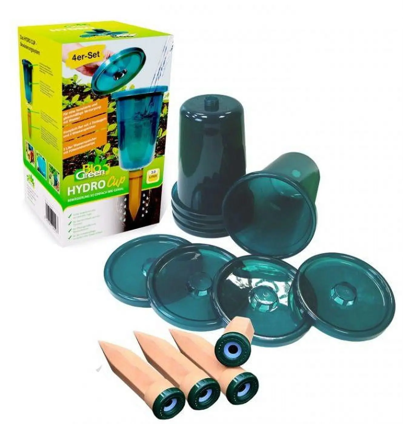 Bio Green HCP-S4 Hydro Cup Watering System Set - 6.7x18.1 in, 4 Cups, 4 Stakes, 3.788 lbs, Simple Moisture Control, Dosed Water for Tomatoes, Outdoor Use, Prevents Drying Out & Overwatering, Holiday Use