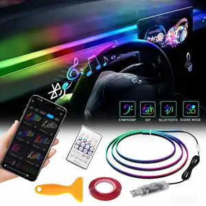 Car Interior Ambient Lights RGB Symphony Atmosphere Light Remote APP Control USB Acrylic Strips with Music Sync Rhythm APP Control RGB Neon Lighting for All Cars