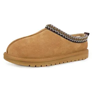 EVELLYHOOTD  Men's  Braided Leather Outdoor Suede Slippers  Mini Suede Boots for Outdoor Indoor Non Slip Thin Sole Warm Fur Lined