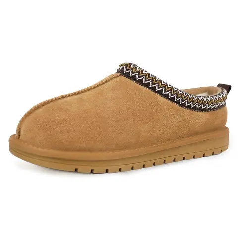 EVELLYHOOTD Men's Classic Genuine Leather Suede Slip-On Ankle Booties - Faux Sheepskin Fur-Lined, Braided Low Shaft, Round Toe, Mini Platform, Soft Flexible Non-Slip Sole, Casual Black Footwear for Walking, Outdoor Use (Fits Thick/Thin Pants)