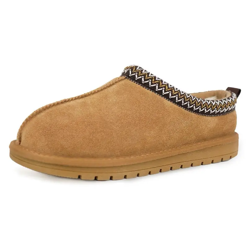 EVELLYHOOTD Men's Classic Genuine Leather Suede Slip-On Ankle Booties - Faux Sheepskin Fur-Lined, Braided Low Shaft, Round Toe, Mini Platform, Soft Flexible Non-Slip Sole, Casual Black Footwear for Walking, Outdoor Use (Fits Thick/Thin Pants)