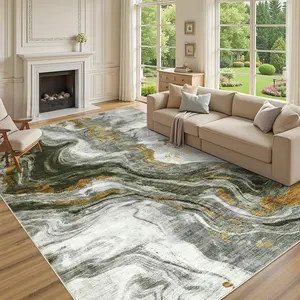 GARVEE Large 8x10 Washable Rugs for Living Room Abstract Rug Swirl Marble Patterned Carpet, Low-Pile Non Slip Easy Cleaning Rug Neutral Modern Carpet for Bedroom Dining Room Farmhouse Office,Green