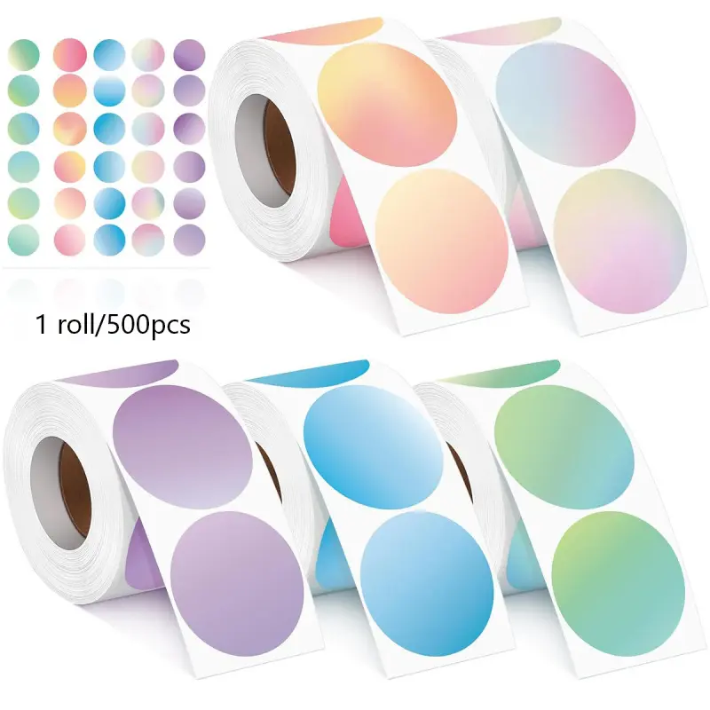 Self-adhesive colorful gradient stickers, Decorative Stickers, high aesthetic creative labels, round planner stickers, gift bag sealing labels, Gift Stickers Labels For Presents, Pre Cut Stickers