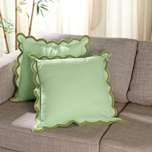 Throw Pillow Covers 18x18, Set of 2 Scalloped Pillow Cover, Decorative Pillows, Cute Outdoor Pillows, Boho Throw Pillows for Couch, Green Pillow Covers, Couch Pillows for Living Room