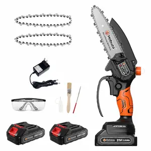 HOBUZA 6-Inch Mini 1-Hand Electric Chainsaw, Upgraded Brushless Motor, 2 x 2000mAh Long-Lasting Batteries, Portable Garden Tool for Wood Cutting, Ideal Gift for Adults trimming