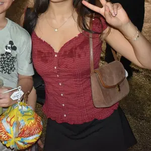 John Galt Elena Top in Plaid Burgundy