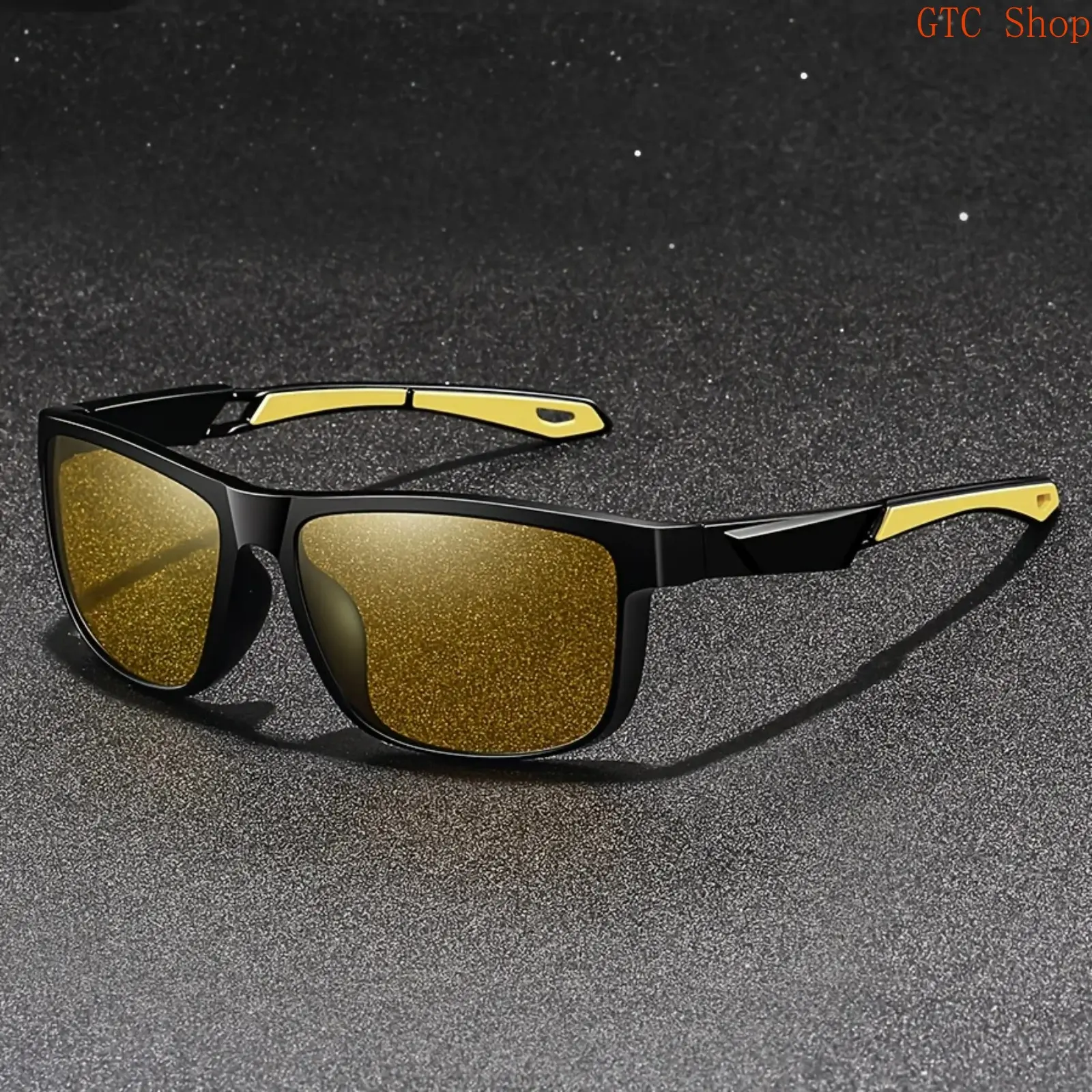 Men's Square Yellow Lens Night Vision Driving Goggles - Anti-Glare, UV-Protective Polycarbonate Eyewear, Comfortable Lightweight Shades for Driving, Fishing