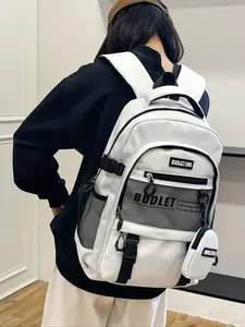 Student Backpack Japanese Style Trendy Mesh Pocket Large Capacity Backpack for School, Unisex High School College Bookbag, Fashionable Casual Commuter Bag