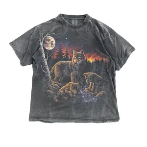 Vintage Wolf Pack T-Shirt, Comfort Colors Pepper Shirt, Retro Wildlife Graphic Tee, Moon Forest Wolf Top, Rustic Outdoor Gift Womenswear Summer