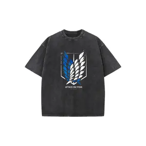 Attack On Titan Survey Corps Wings Of Freedom Vintage Washed Oversized Tee, Retro AOT Anime Graphic T-Shirt, Perfect for Anime Fans & Casual Streetwear Fits