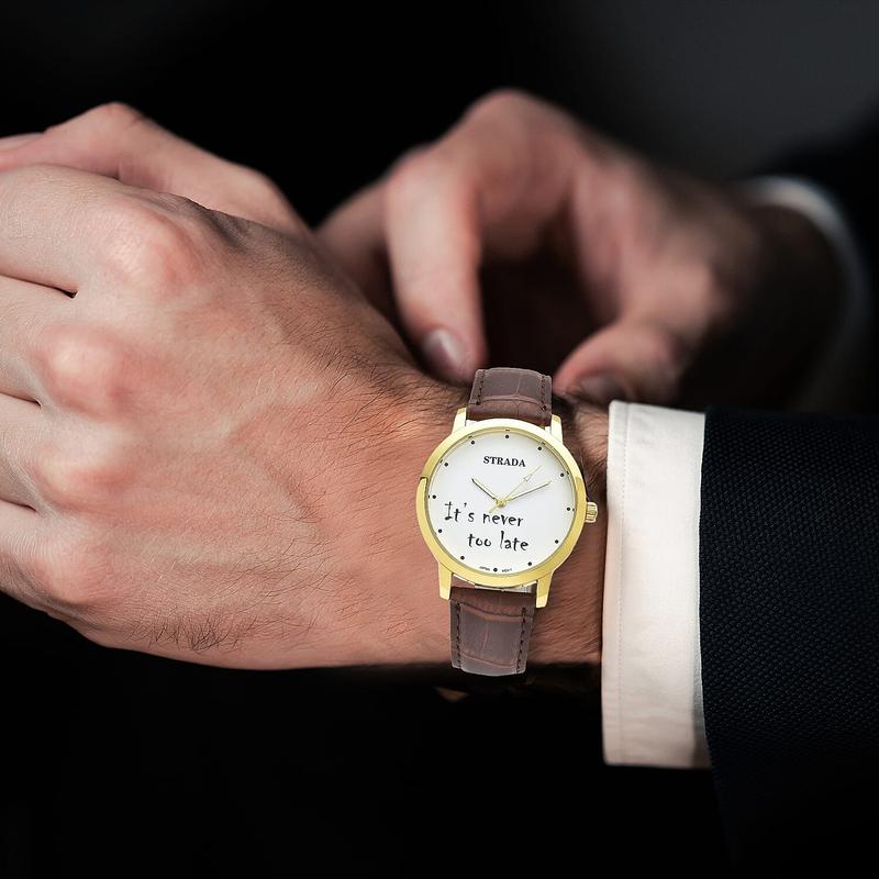 Strada Japanese Movement Dial Watch with Faux Leather Strap .5-9.0" (40.38mm) Birthday Christmas Gifts