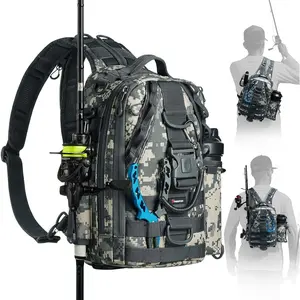 Fishing Tackle Backpack with Rod & Gear Holder, Lightweight Outdoor Water-Resistant Fishing Shoulder Storage Bag