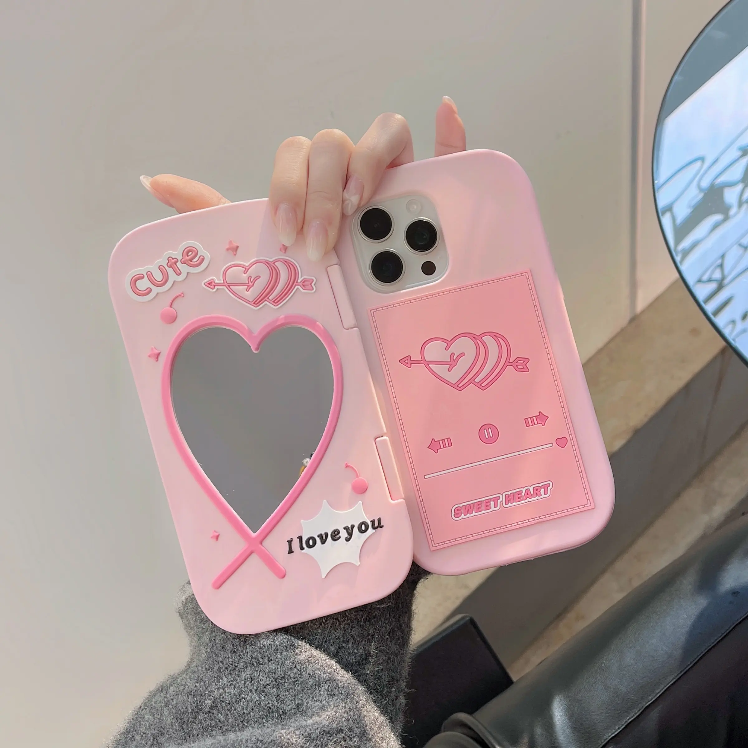 Heart Flip Cover Bow iPhone Case, Anti-Drop Protective Silicone Protector for Apple 16/17 Pro, Cute Design for Girls Accessories, Mobile Phone Casing, Protective Covers, Protection, Smartphone, Cellphone, Phone Accessory Compatible