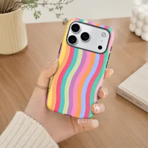 Colorful Wavy Stripe Dual-Layer Protective Case - A Sturdy and Durable 2-in-1 Case Compatible with iPhone 17/16/15/14/13/12/11 Pro Max/Plus/Pro Series - A Stylish and Minimalist Phone Case