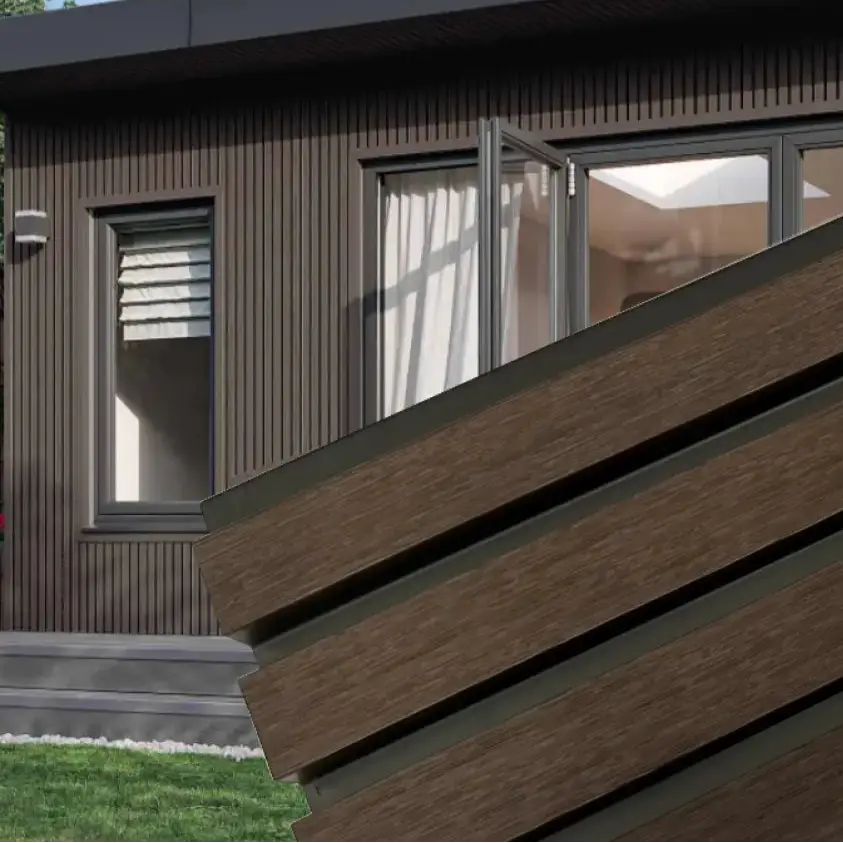Dark Coffee & Black Gap Composite Siding Slat Panels for Exterior Outdoor Walls