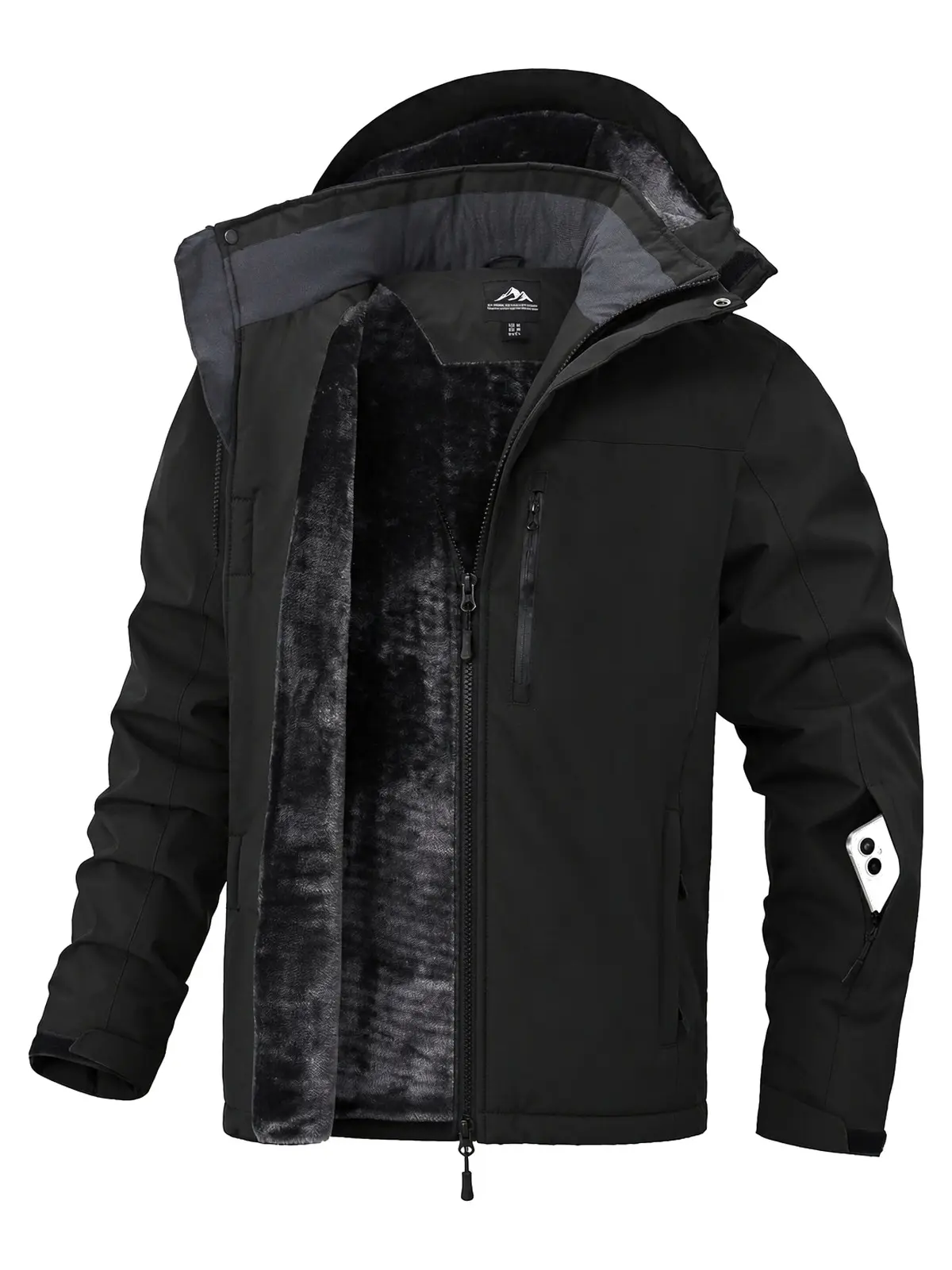 Zoofly Men's Clothing Zip-Up Insulated 2-Layer Fleece Ski Jacket with Hood - Adjustable Water-Resistant Polyester Shell, Outdoor Pockets, Warm Cotton Fill, Windproof Quick-Dry Outer, Insulated Hiking Jacket for Winter Skiing, Hiking