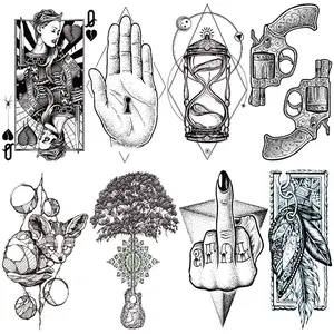 Adult Temporary Tattoo Stickers, Geometric Mystery Patterns, Waterproof Long-Lasting Body Art, Arm Wrist Tattoos, 8 Sheets