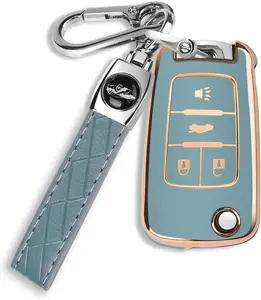for Chevy Key Fob Cover Fit for 4 Buttons with Keychain,for Chevrolet Equinox Camaro Cruze Malibu Sonic Buick Terrain