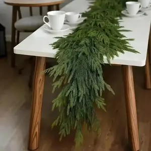 Set of 4 Artificial Norfolk Pine Christmas Garlands, Realistic Greenery Decorations for Fireplace Mantel & Dining Table Centerpiece