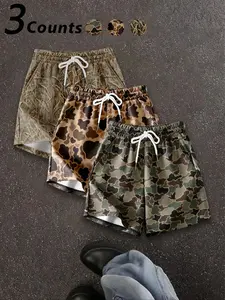 Men's Casual Camo Shorts Set, Camouflage, Soft Comfortable Fabric, Stylish Three-Piece, Perfect for Daily Wear, Ultimate Wearing Experience