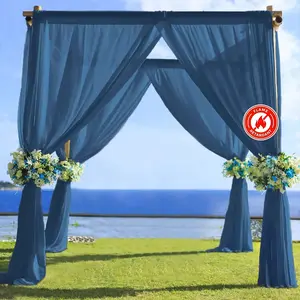 Navy Blue Chiffon Drape Curtain, Durable Flame Resistant Backdrop Panel Ceiling Decoration With Rod Pocket 5ftx14ft