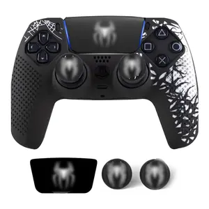 PS5 Controller Non-Slip Silicone Protective Cover - Soft Shockproof Shell with Ergonomic Grip, Includes Touchpad Spider Sticker & 2 Spider-Style Joystick Caps