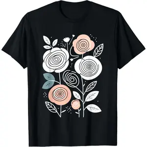 100% Cotton Floral Minimalist Elegant Botanical Line Art T-Shirt