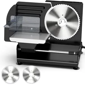 150WPremium 304 Stainless Steel Food Slicer with two Removable 7.5" Blade，Fully Enclosed Safety Guard & Easy Clean, Cuts Frozen Meat, Vegetables, Fruits, Cheese