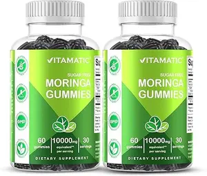 Vitamatic 2 Packs Sugar Free Moringa Gummies- 10000 mg Equivalent Per Serving (from 50:1 Extract 200 mg)- Complete Green Superfood 20X Extract - 60 Pectin Based Gummies