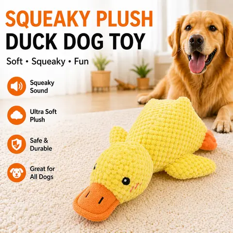 JeeciJimmy Interactive Plush Dog Toys - 25×22 cm Duck & Elephant Shapes, Crinkle & Squeaky Design, Realistic Duck Sound, Gum-Gentle for Puppy Teething, Small/Medium Chewers, Solo & Interactive Play, Mentally Engaged, Boredom & Anxiety Relief