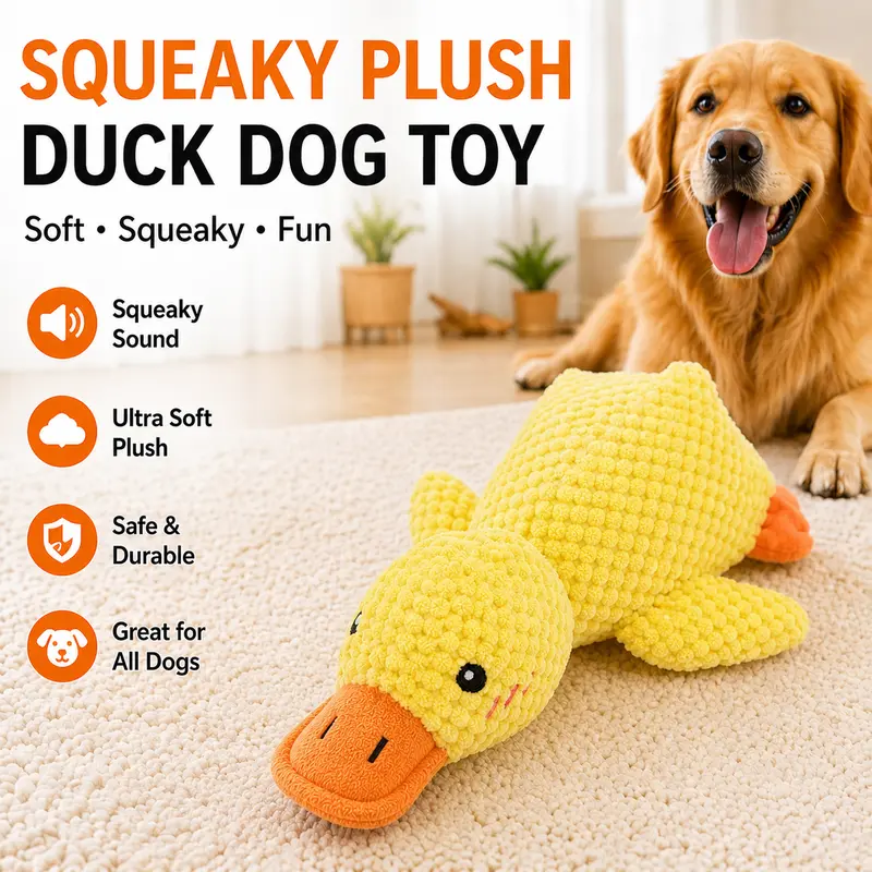 JeeciJimmy Interactive Plush Dog Toys - 25×22 cm Duck & Elephant Shapes, Crinkle & Squeaky Design, Realistic Duck Sound, Gum-Gentle for Puppy Teething, Small/Medium Chewers, Solo & Interactive Play, Mentally Engaged, Boredom & Anxiety Relief