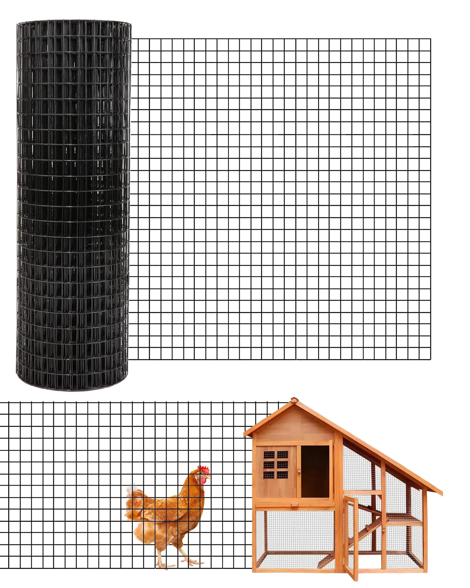 GARVEE 1/2 inch 48 inch x 50 FT Hardware Cloth, 19GA Chicken Wire Fencing, Galvanized Welded Wire Mesh Roll for Poultry Netting Cage, Chicken Coop, Silver (48"x50ft Black)