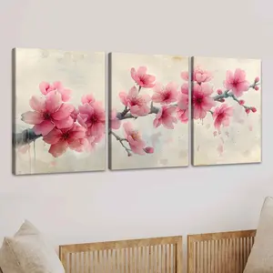 Floral Pattern Wooden Framed Canvas Painting, 3 Counts/set Vintage Plant Flower Wall Art, Indoor Decoration, Wall Decor for Home Living Room Bedroom Office, Ornaments