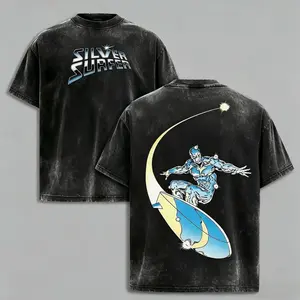 BoldThreads Silver Surfer – Herald of Galactus Vintage - MCU Comic Edition Double Printed Oversize Lightweight Acid Washed Tee Vintage Comic Design Top Cotton Superheroes Streetwear T-Shirt Clothes Menswear Womenswear. C86