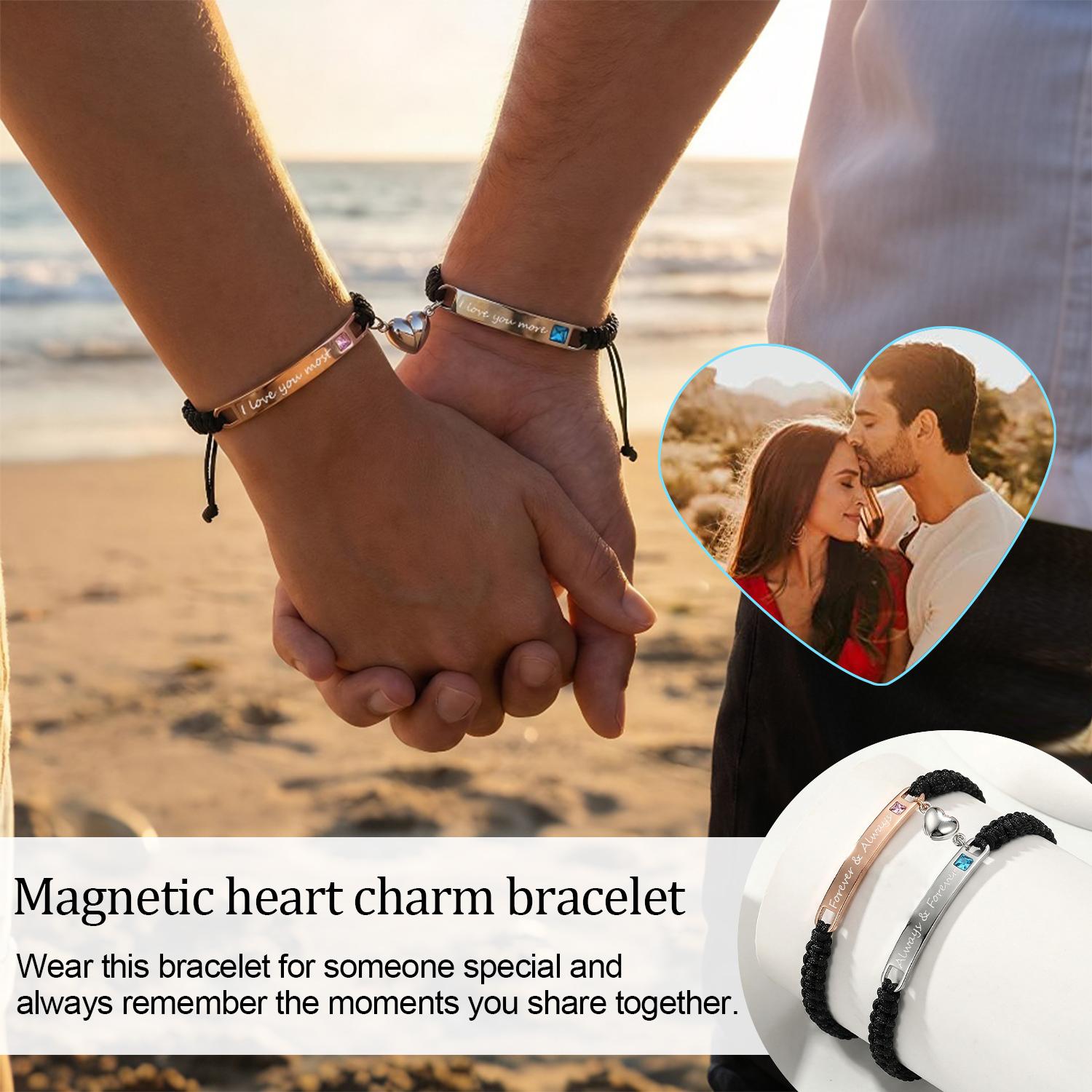 Adjustable Couple Bracelet Set, Heart Rate Bracelet, FashionBracelet for Couples, Daily Clothing Decor, Trendy All-match& Exquisite Jewelry for Birthday Love Gift, Heart Charm Bracelet