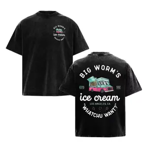 Big Worms Ice Cream Truck Friday Graphic Tee Vintage Washed Shirt, Distressed Short Sleeve Casual Streetwear Los Angeles Quote Shirt Summer Fashion Top Relaxed Fit Crew Neck Unisex Tee, funny graphic tee, ,good graphic