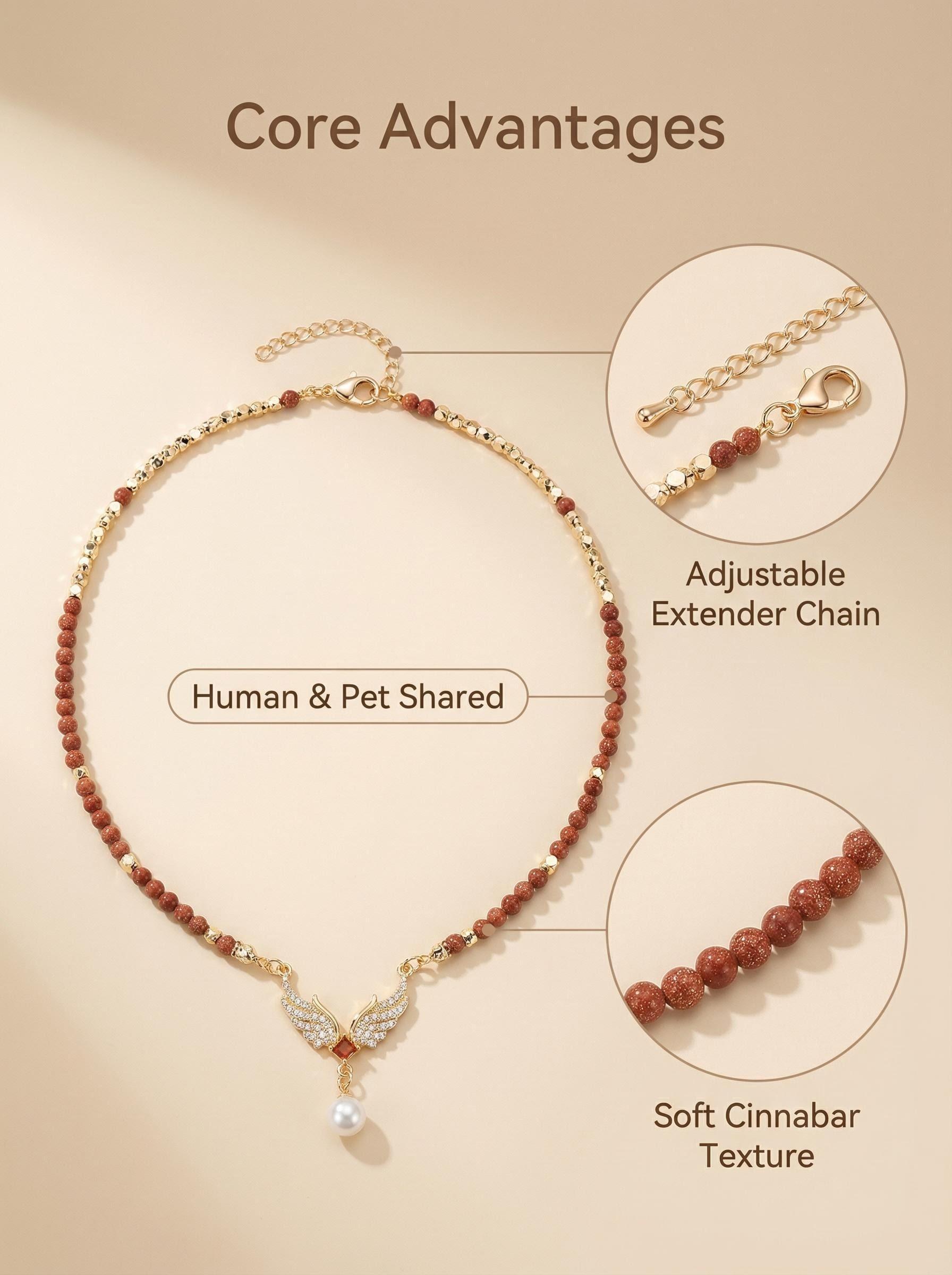 Warm Fur Crimson Dream Cinnabar Necklace for Human and Pet Daily Wear Adjustable Design