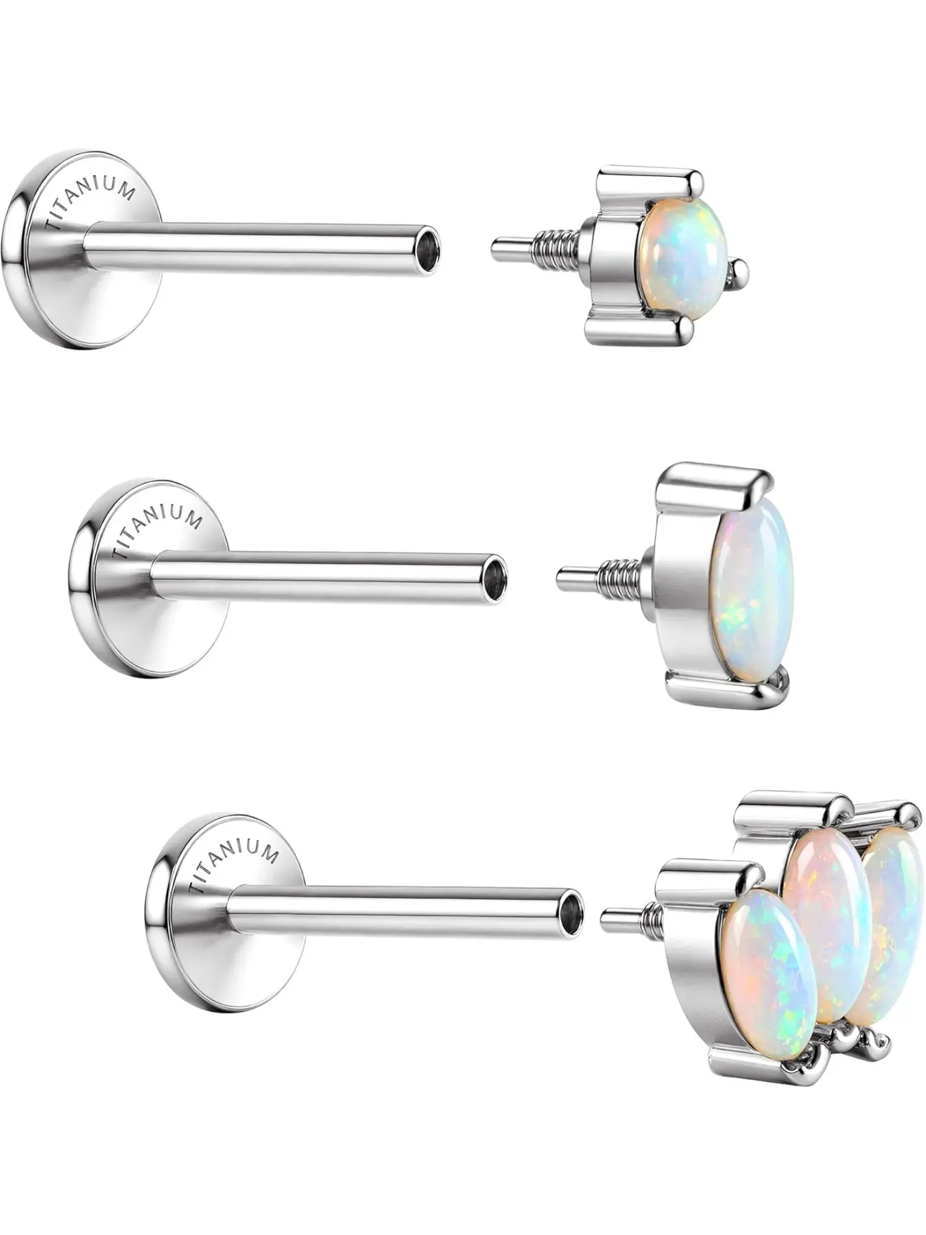 Grade Titanium Flat Back Earrings Studs Opal Tragus Conch Helix Monroe Piercing Jewelry Hypoallergenic Post Earrings Earrings With Flat Backs 3 Pcs Silver Earrings for Women Men Sensitive Ears