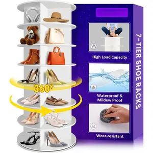 7 Tier Rotating Shoe Rack Corner Organizer 360?Rotating Shoe Rack Tower Spinning Shoe Rack Tower for Bedroom Entryway Closet Holds 28-32 Pairs of Shoes Handbags Hats Display Decor