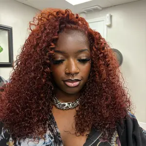 Reddish Brown Short Bob Curly Human Hair Wigs 13x6 Lace Front Deep Curly Wigs 100%Human Hair Lace Frontal Wigs for Women 180% Density Transparent HD Lace Bob Wigs Curly Bob Wigs Human Hair Pre Plucked With Natural Hairline