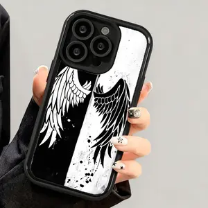 Angel Wings Phone Case For Iphone17 16 15 14 13 12 11 Pro Max Xs Xr X Plus Black And White Design Shockproof Tpu Case Fashionable And Edgy Any Picture Can Be Customized Drop Proof Tpu Case