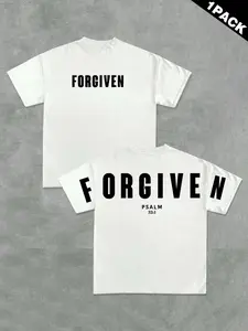 tiktokshopspringglowup Oversized FORGIVEN Psalm 32:1 Christian Graphic Tee | Minimalist Streetwear Faith T-Shirt, Soft Cotton Casual Top for Men/Women, Bible Verse Religious Apparel, Y2K Aesthetic Daily Wear, Perfect Gift for Believers