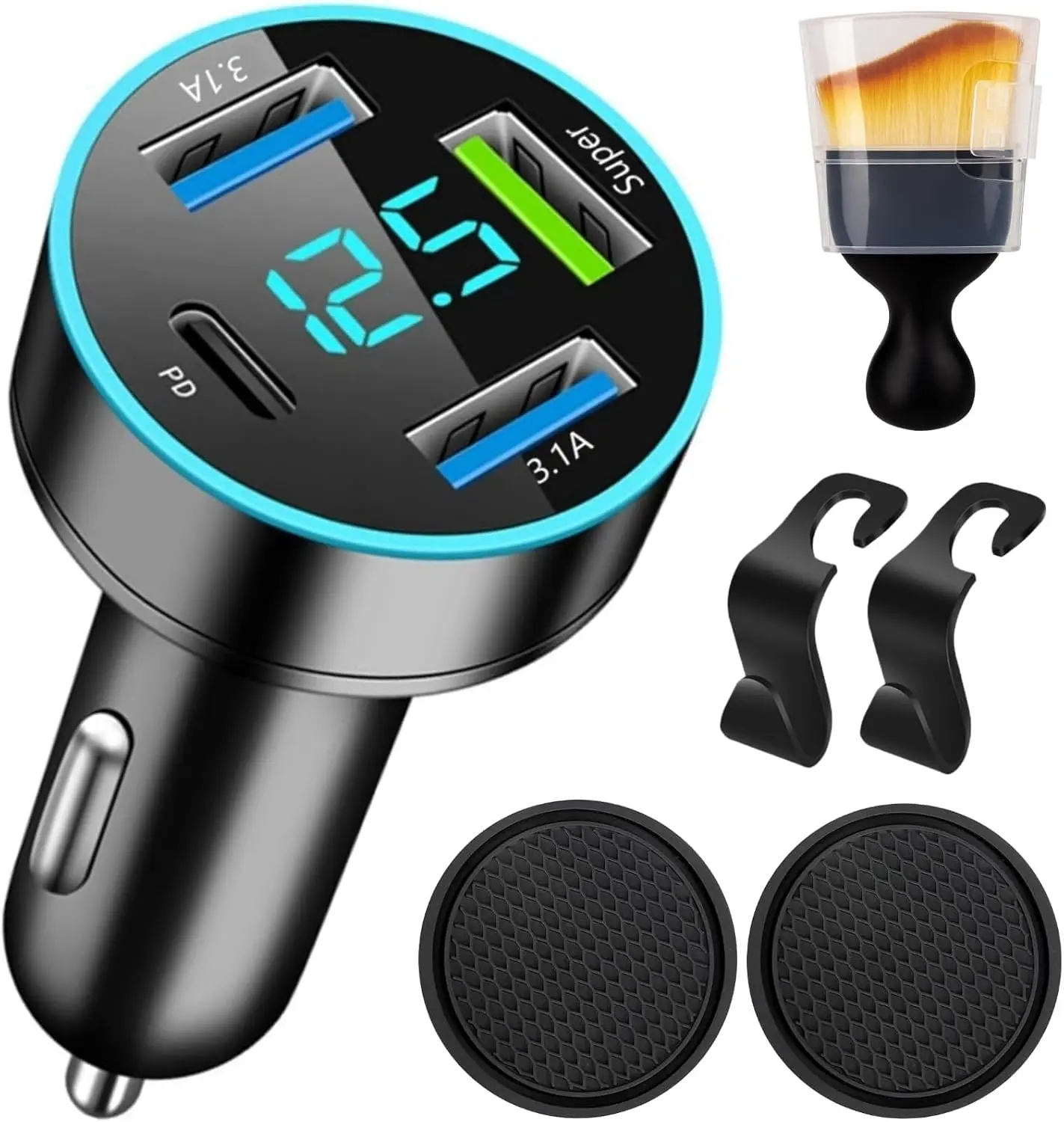 DIBMS 88W Car Charger Super Fast Charging Cigarette Lighter USB Phone Accessories Charger Adapter with QC USB c Type c PD Universal Quick Charge Multi 4 Port for 12-24v Car Cigarette Lighter Plug