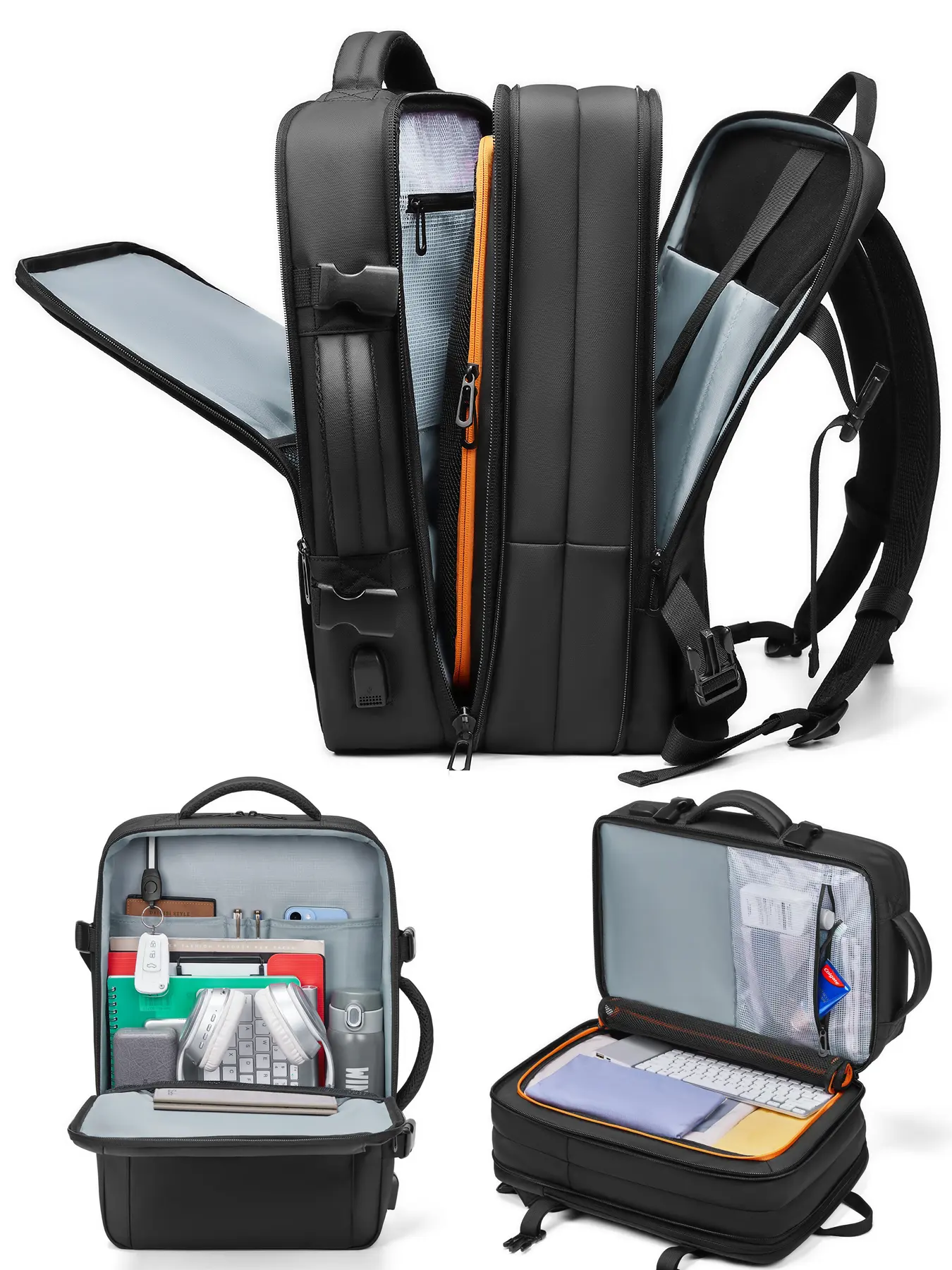 Men's Large Capacity 45L Business Travel Backpack, Fashion Waterproof Bag for 17 Inch Laptop, Ideal for Camping & Commuting, Expandable Design