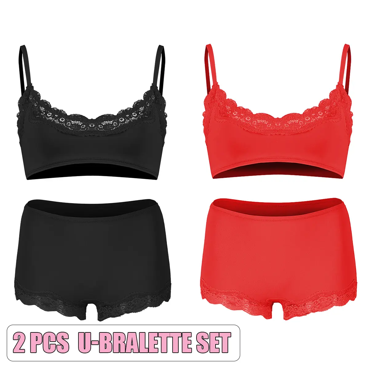 U-Bralette Set(Black/Cherry Red)