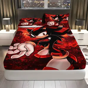 3Pcs  Game Character Fitted Sheet Three Piece Set (1*Fitted Sheet+2*Pillowcases, Coreless), Gaming theme, Decor Bedding Set, Mattress Protector Soft, Breathable