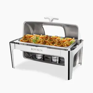 [FLASH SALE] Rectangular 9 QT ROVSUN Roll Top Chafing Dish Buffet Set including Visible Window and Full-Size Pan